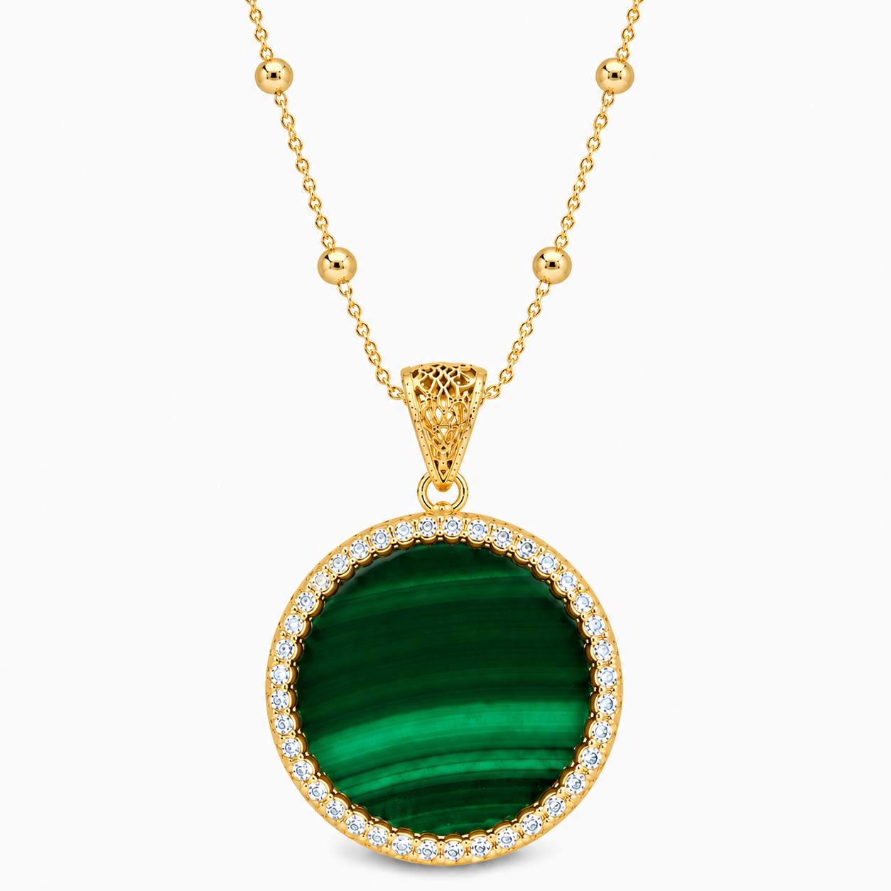 pendente  "sole" grande malachite dorato con forzatina