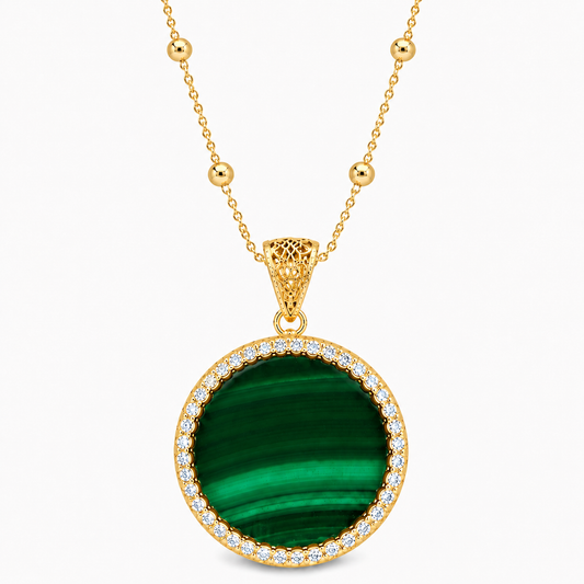 Pendente  "Sole" Grande Malachite Dorato con Forzatina