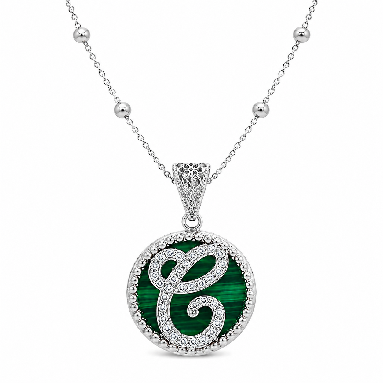 pendente "lettera" grande malachite bianco rodiato con forzatina