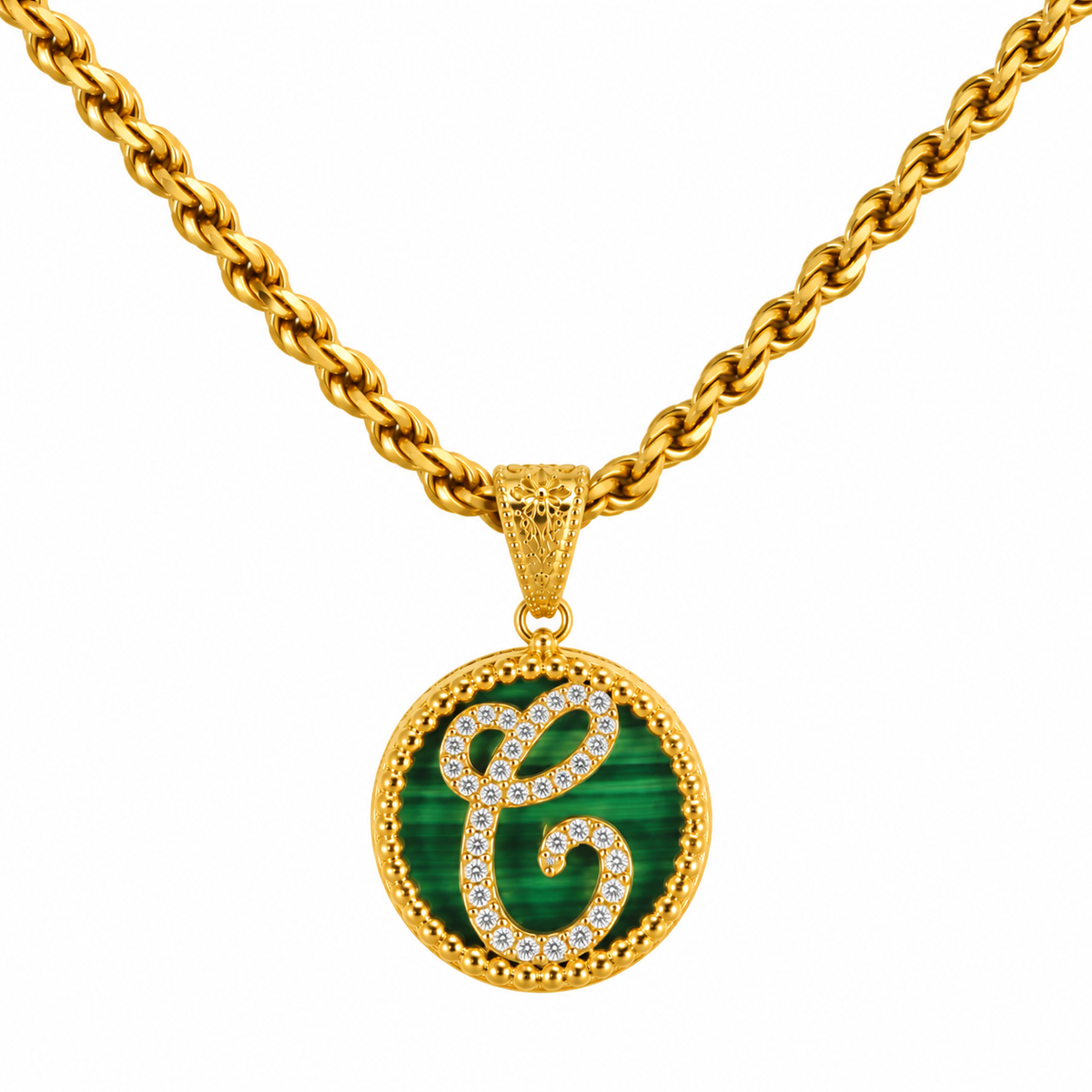 collana con pendente "lettera" grande malachite