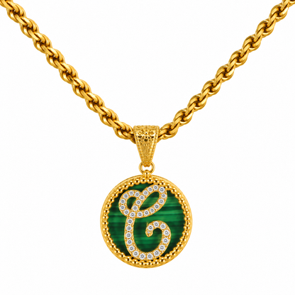 Collana con Pendente "Lettera" Piccolo Malachite Dorato