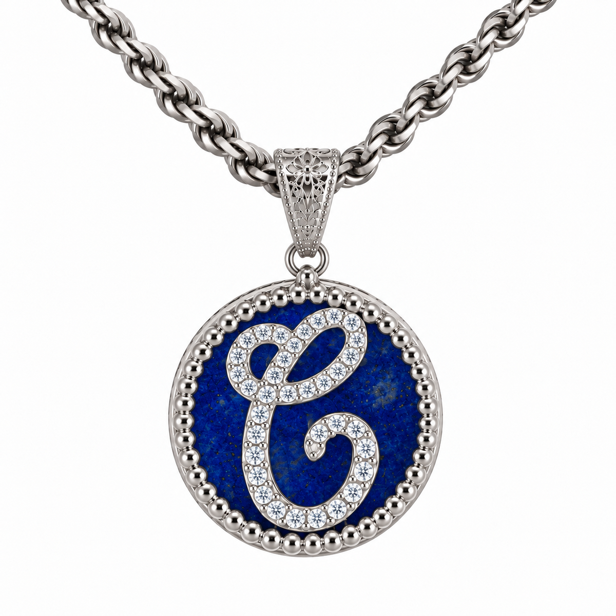 collana con pendente "lettera" grande lapislazzuli bianco rodiato