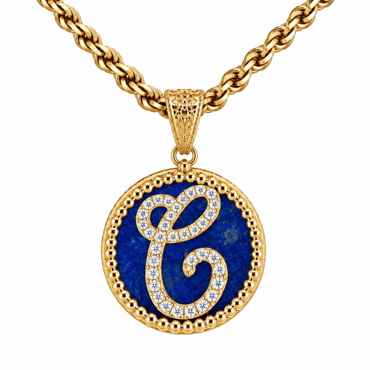 collana con pendente "lettera" grande lapislazzuli dorato