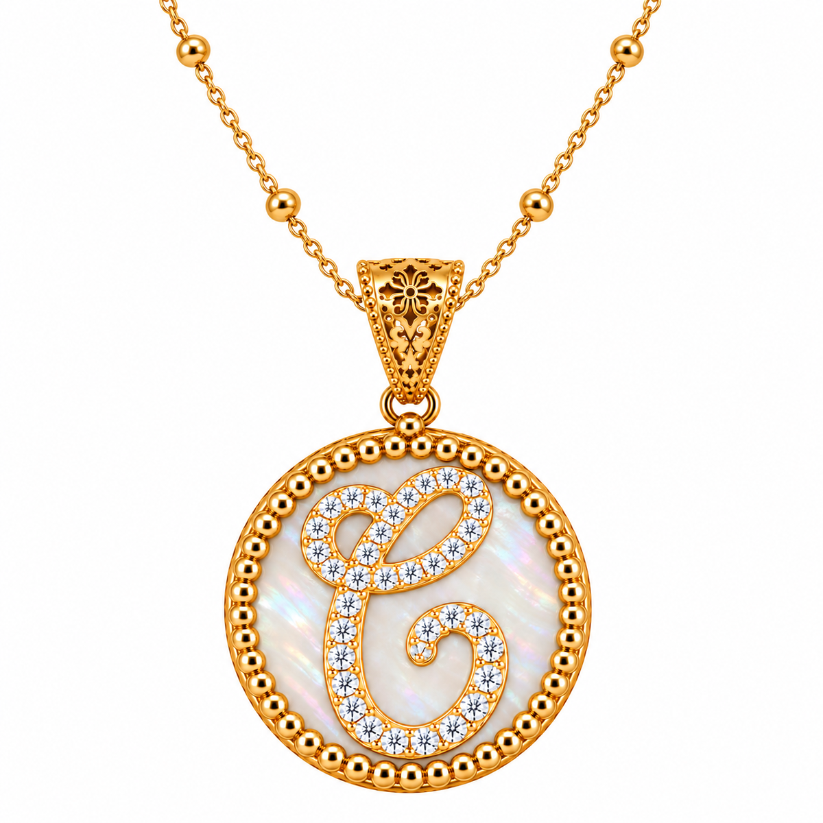 collana con pendente "lettera" grande madreperla dorato con forzatina