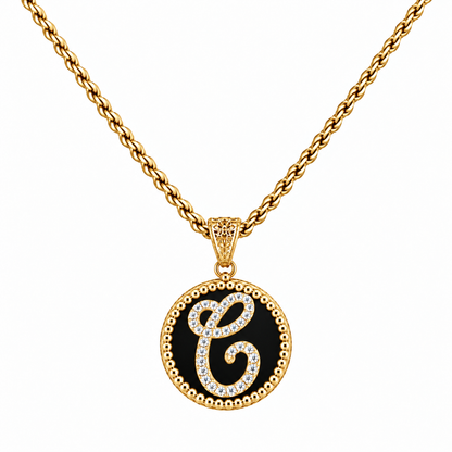 Collana con Pendente "Lettera" Piccolo Onice Dorato