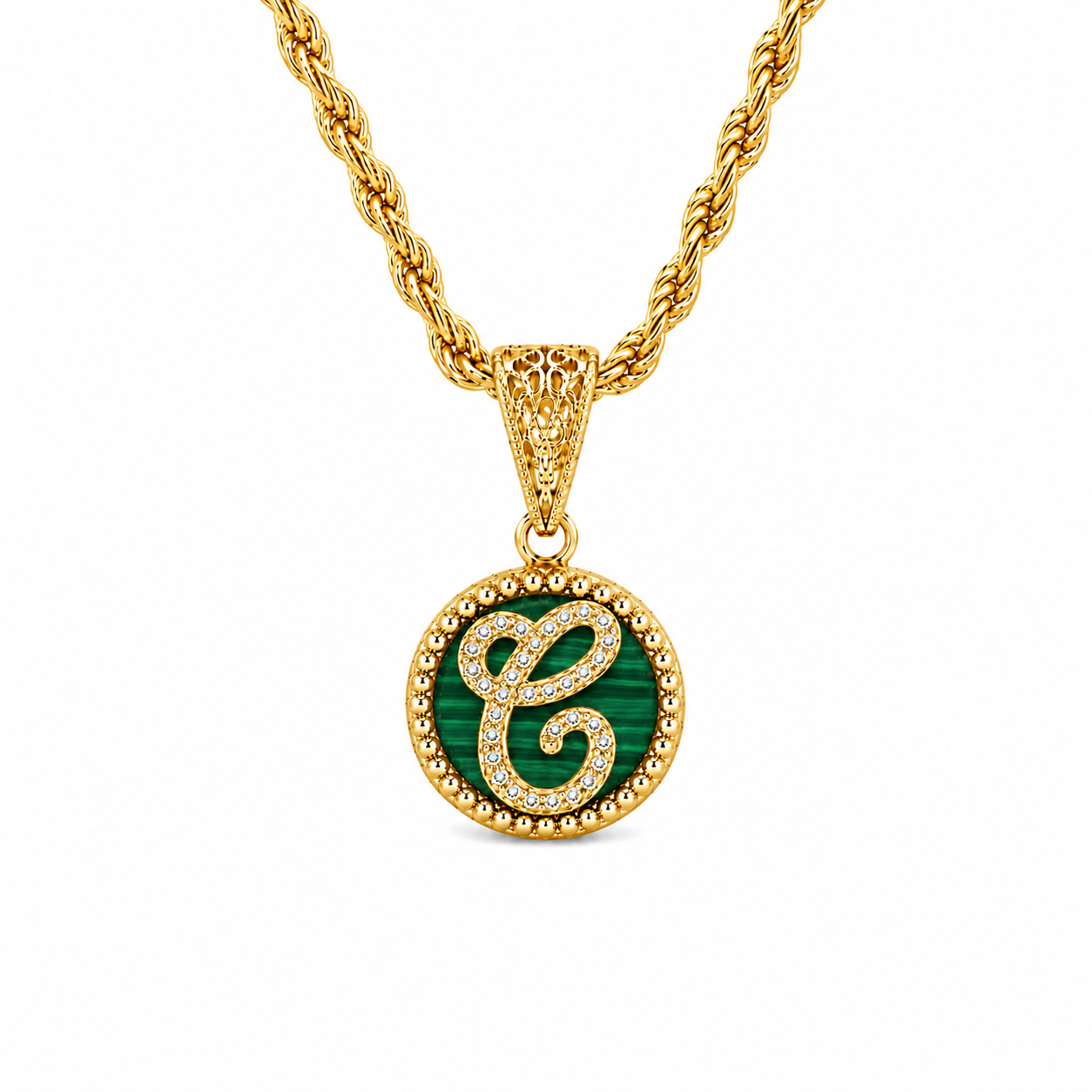 pendente "lettera" piccolo malachite dorato
