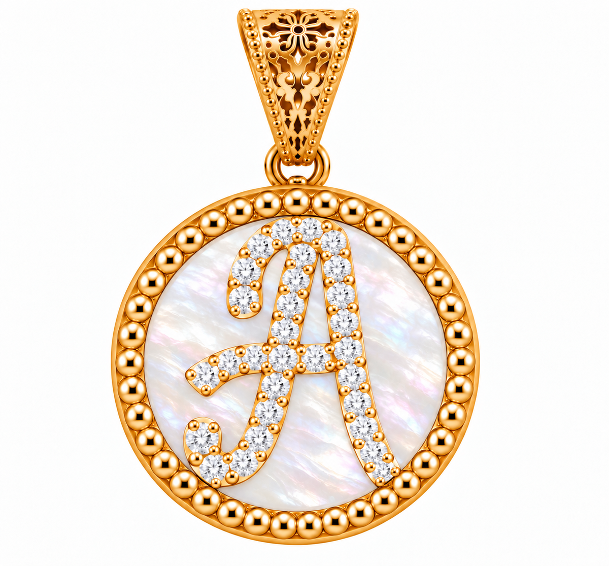 collana con pendente "lettera" grande madreperla dorato