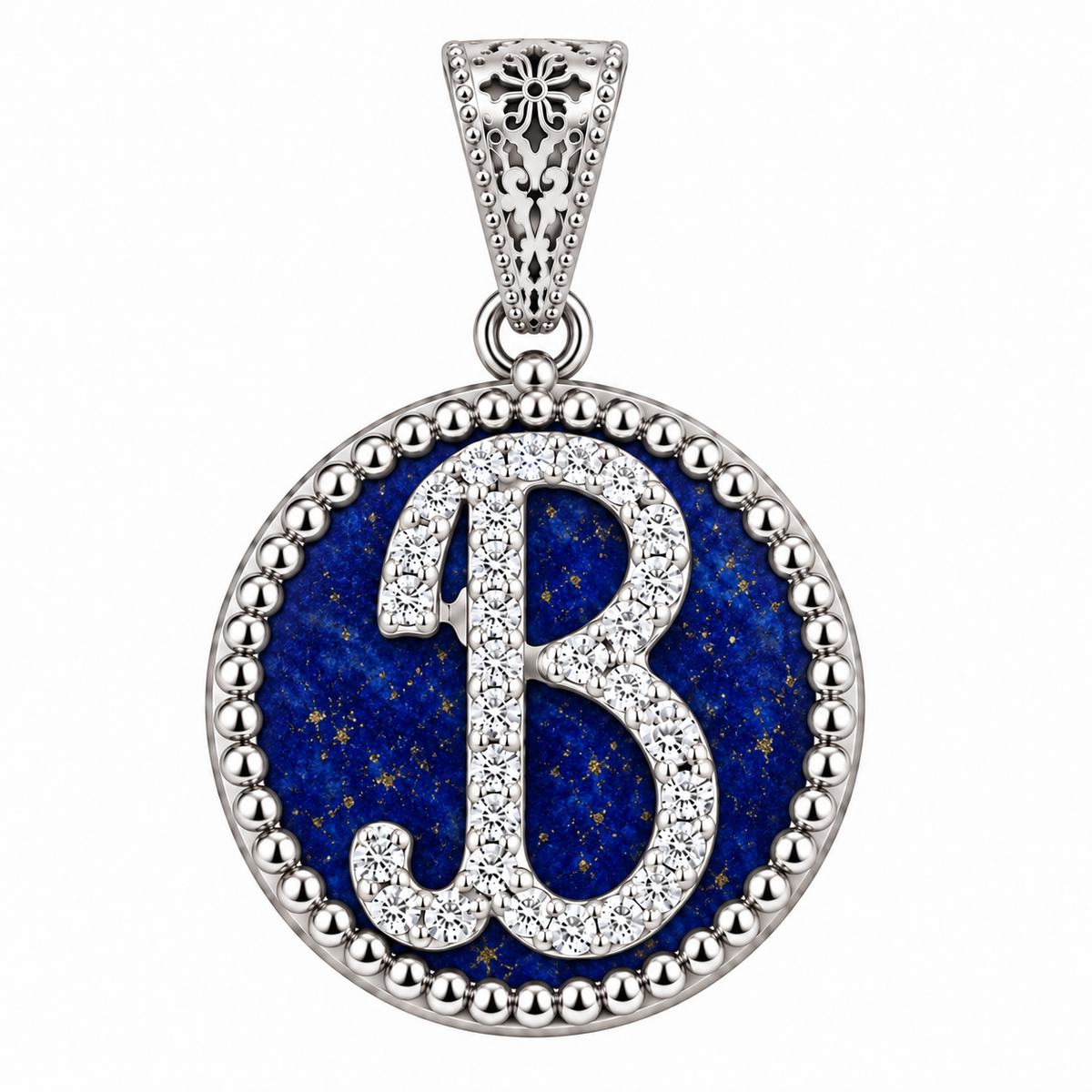 collana con pendente "lettera" grande lapislazzuli bianco rodiato