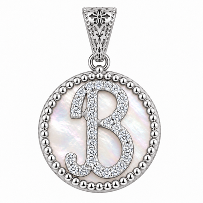 Collana con Pendente "Lettera" Piccolo Madreperla Bianco Rodiato con Forzatina