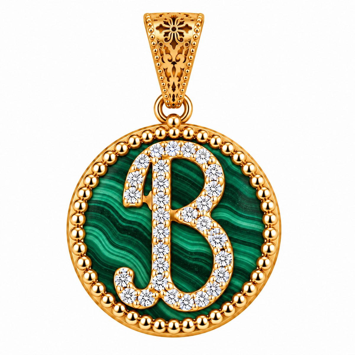 collana con pendente "lettera" grande malachite