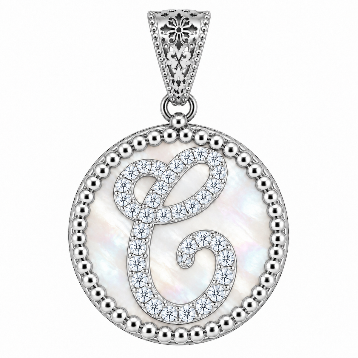 collana con pendente "lettera" grande madreperla bianco rodiato