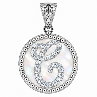 Collana con Pendente "Lettera" Piccolo Madreperla Bianco Rodiato con Forzatina