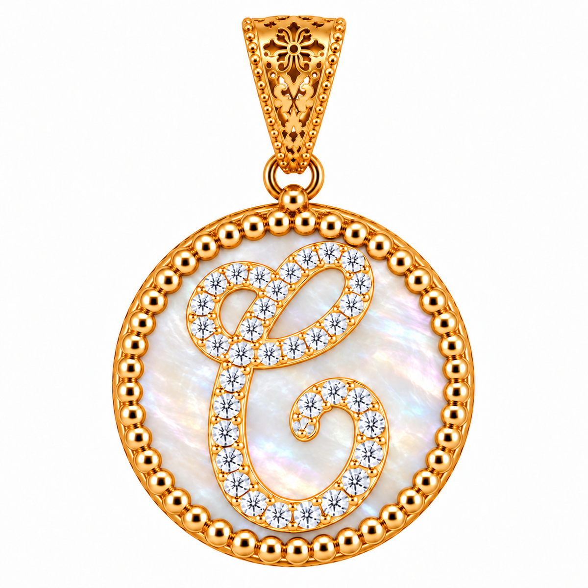 collana con pendente "lettera" grande madreperla dorato con forzatina