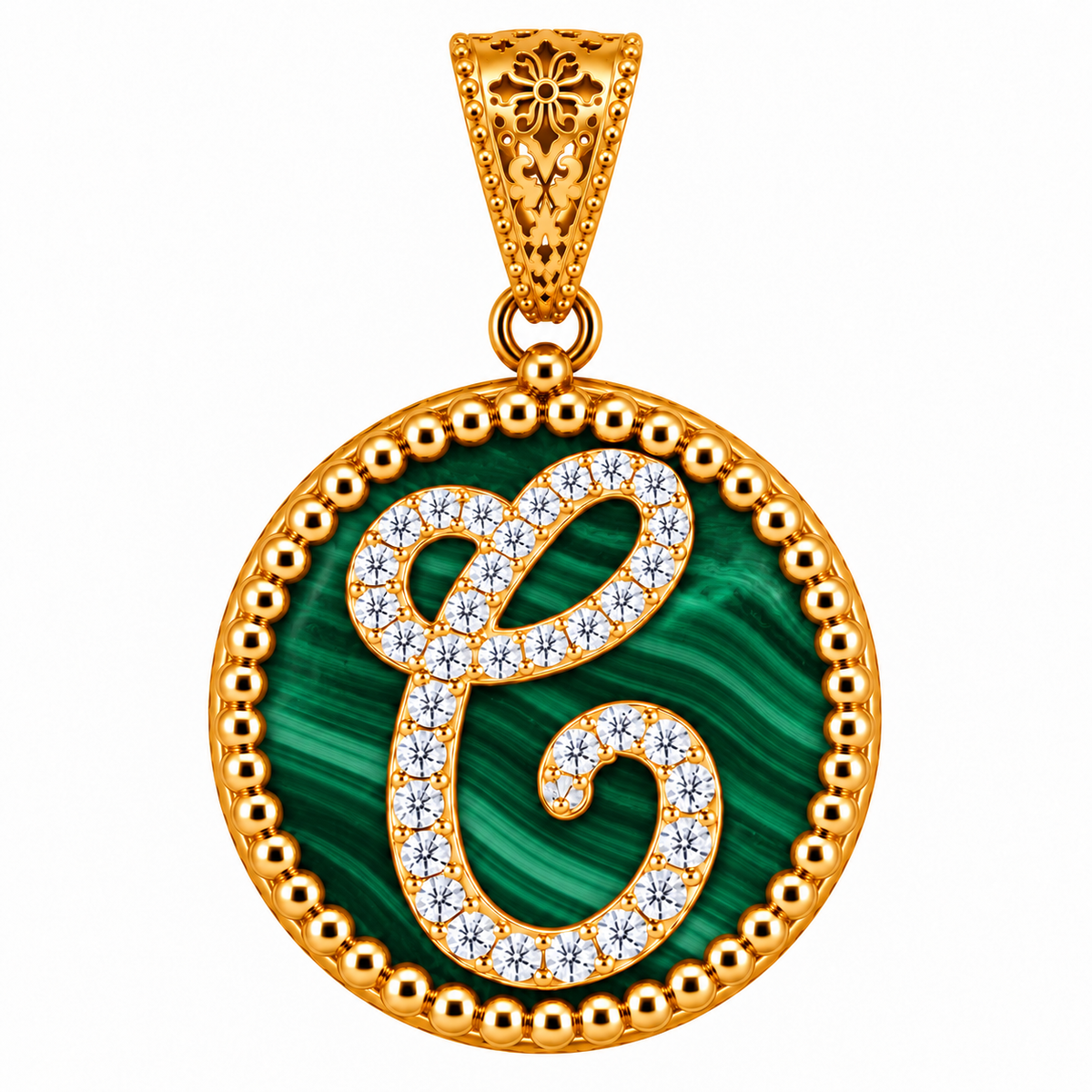 collana con pendente "lettera" grande malachite
