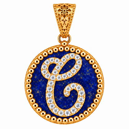 Collana con Pendente "Lettera" Grande Lapislazzuli Dorato