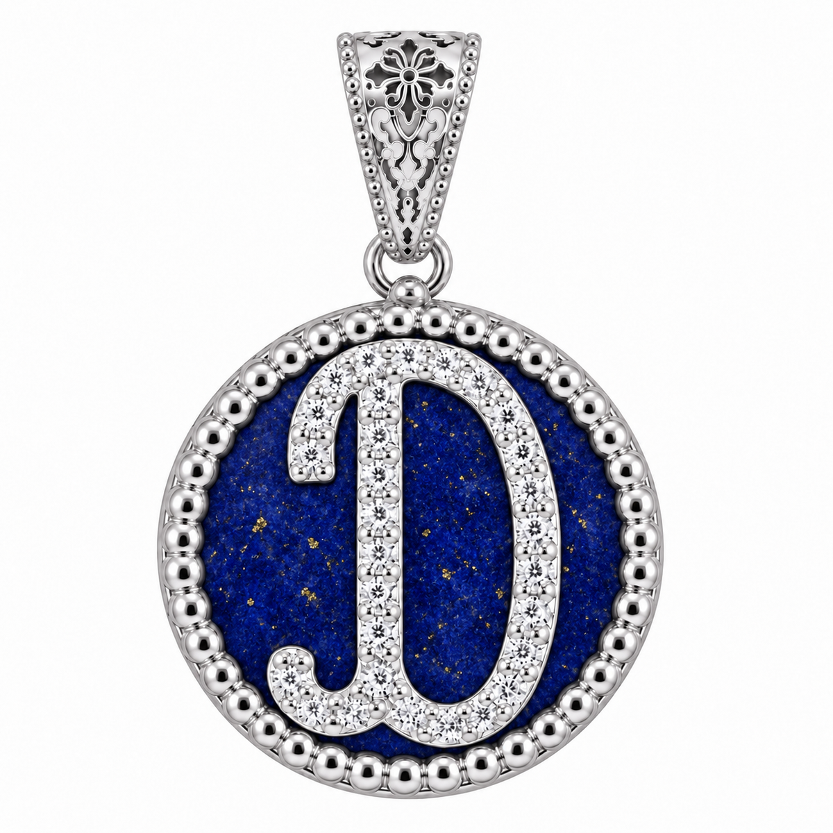 collana con pendente "lettera" grande lapislazzuli bianco rodiato