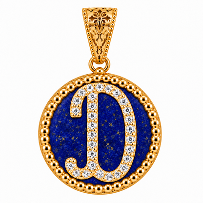 Collana con Pendente "Lettera" Grande Lapislazzuli Dorato