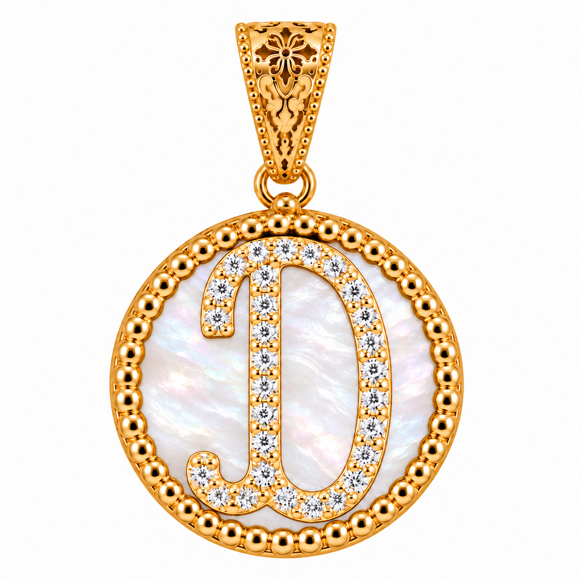 collana con pendente "lettera" grande madreperla dorato con forzatina