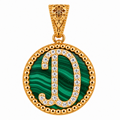 Collana con Pendente "Lettera" Piccolo Malachite Dorato