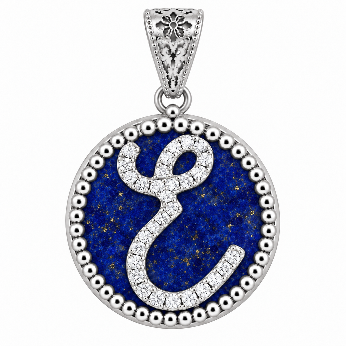 collana con pendente "lettera" grande lapislazzuli bianco rodiato
