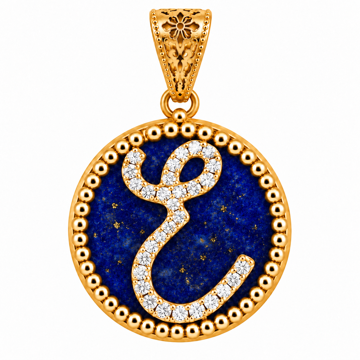 collana con pendente "lettera" piccolo lapislazzuli dorato