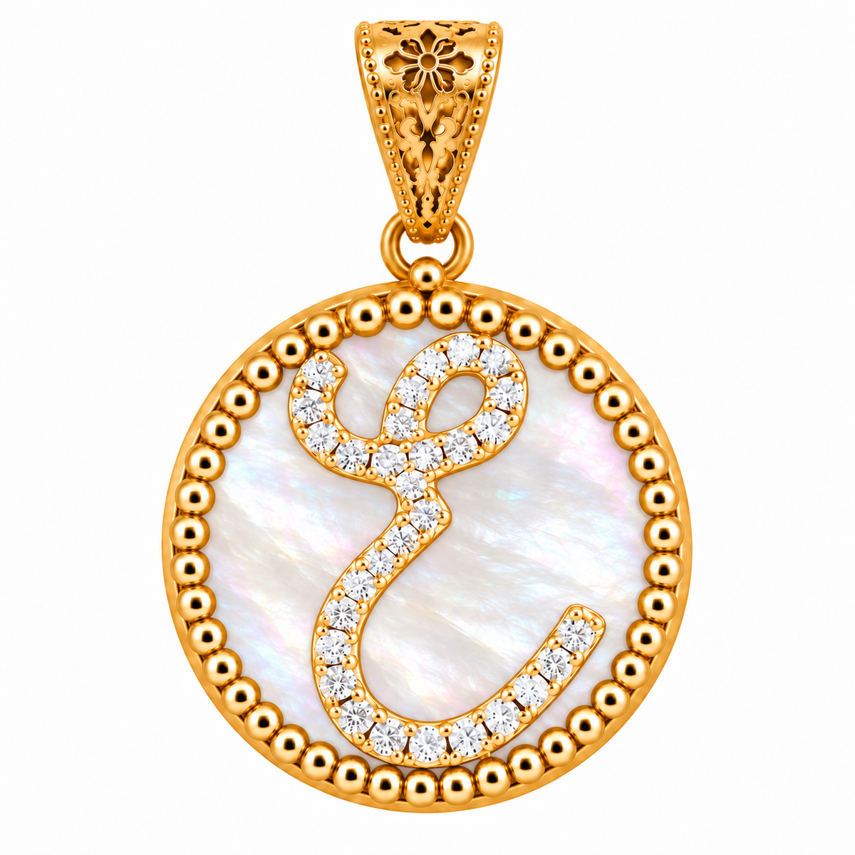 collana con pendente "lettera" grande madreperla dorato con forzatina