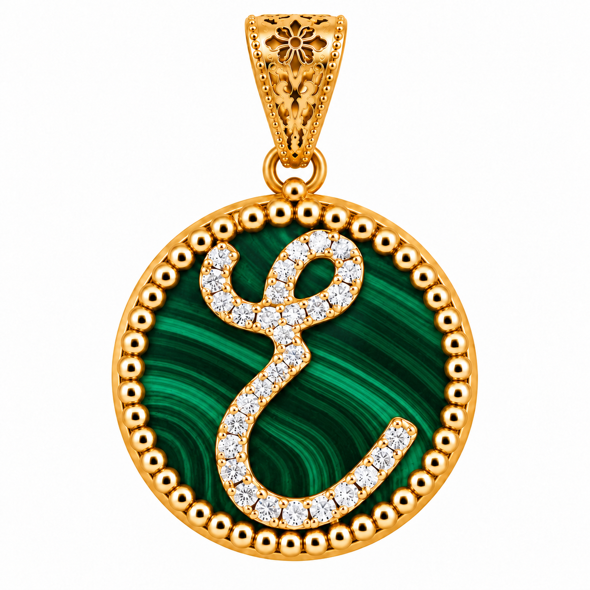 collana con pendente "lettera" grande malachite
