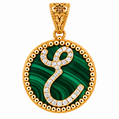 Collana con Pendente "Lettera" Piccolo Malachite Dorato