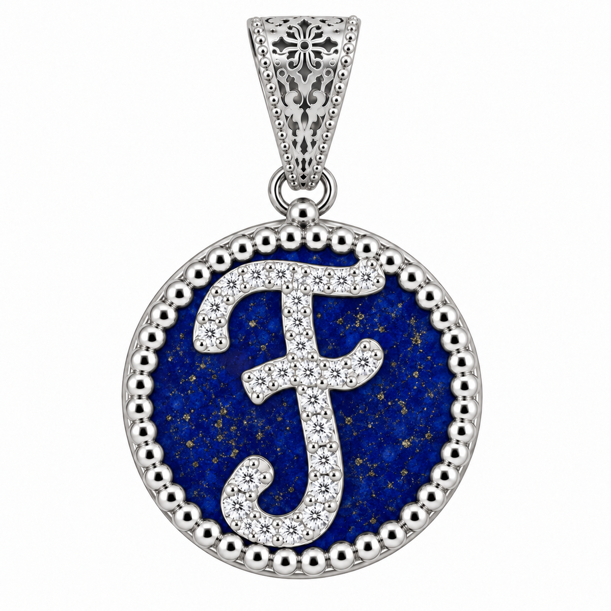 collana con pendente "lettera" grande lapislazzuli bianco rodiato