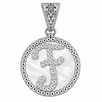 Collana con Pendente "Lettera" Piccolo Madreperla Bianco Rodiato con Forzatina
