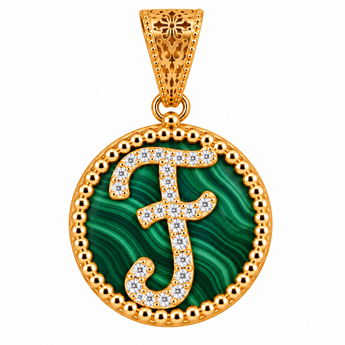 collana con pendente "lettera" grande malachite