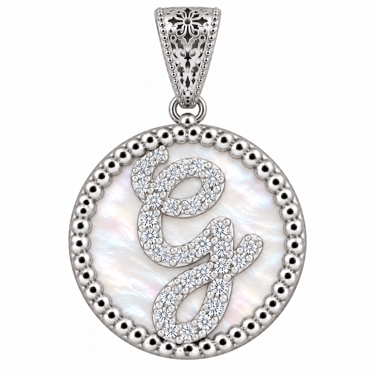collana con pendente "lettera" piccolo madreperla bianco rodiato con forzatina