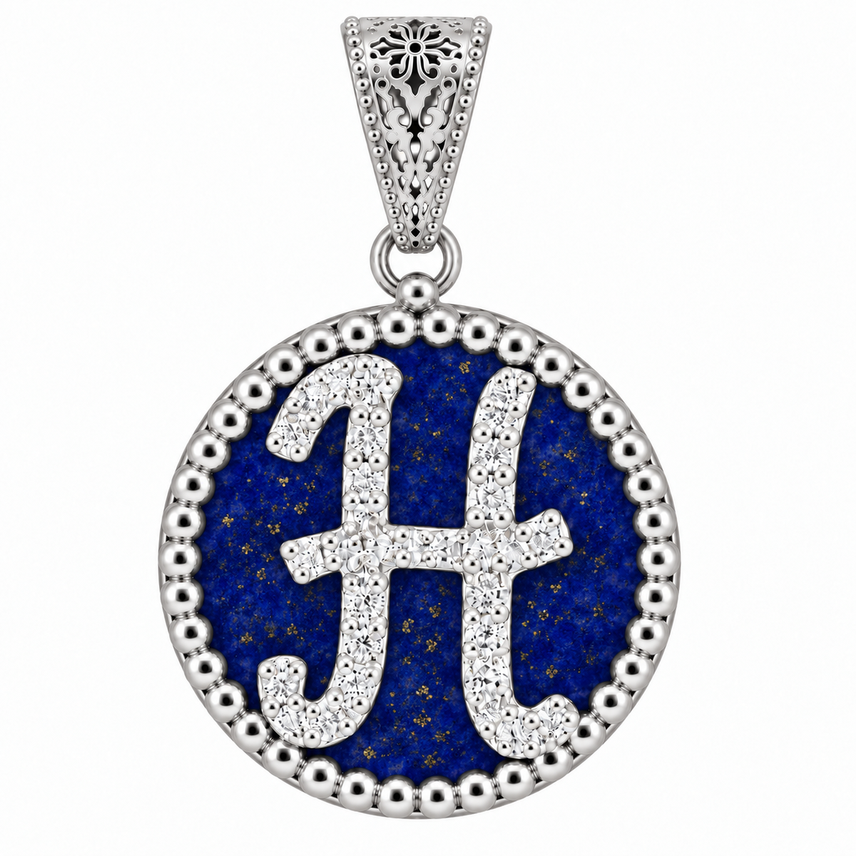 collana con pendente "lettera" grande lapislazzuli bianco rodiato