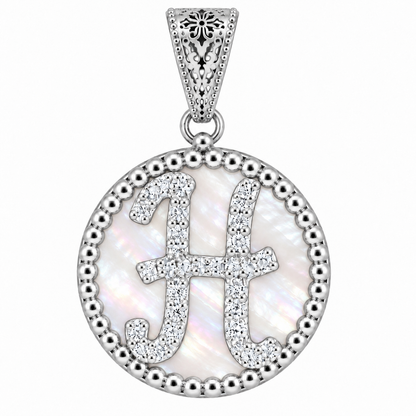 Collana con Pendente "Lettera" Piccolo Madreperla Bianco Rodiato con Forzatina