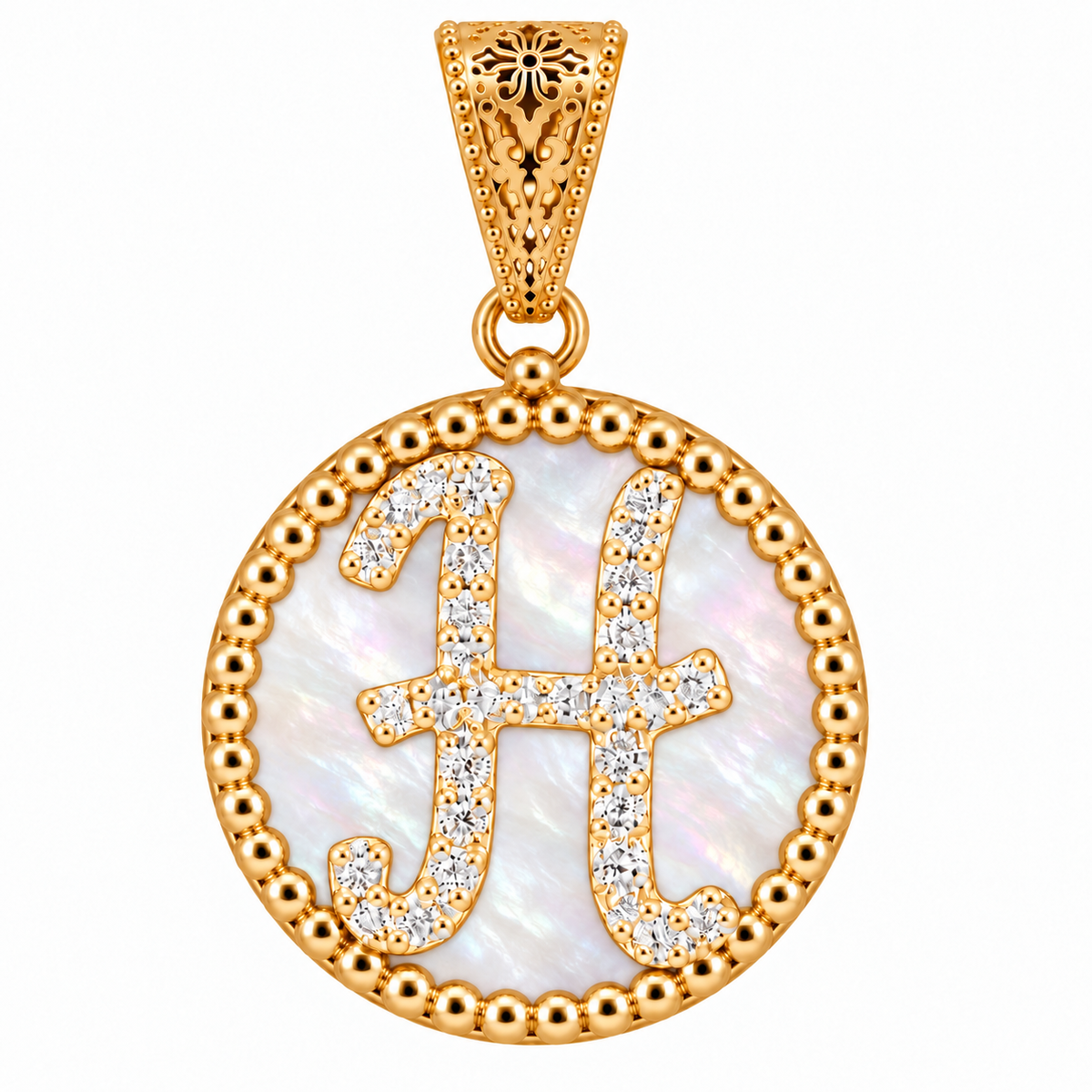 collana con pendente "lettera" piccolo madreperla dorato con forzatina