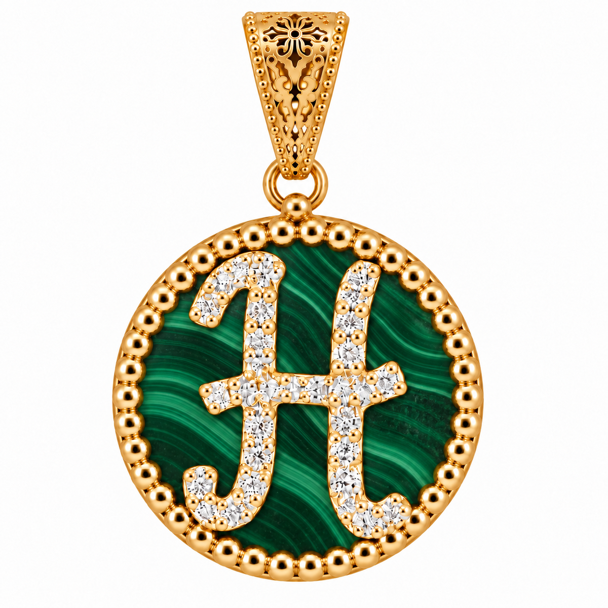collana con pendente "lettera" grande malachite