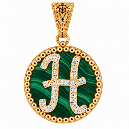 Collana con Pendente "Lettera" Piccolo Malachite Dorato