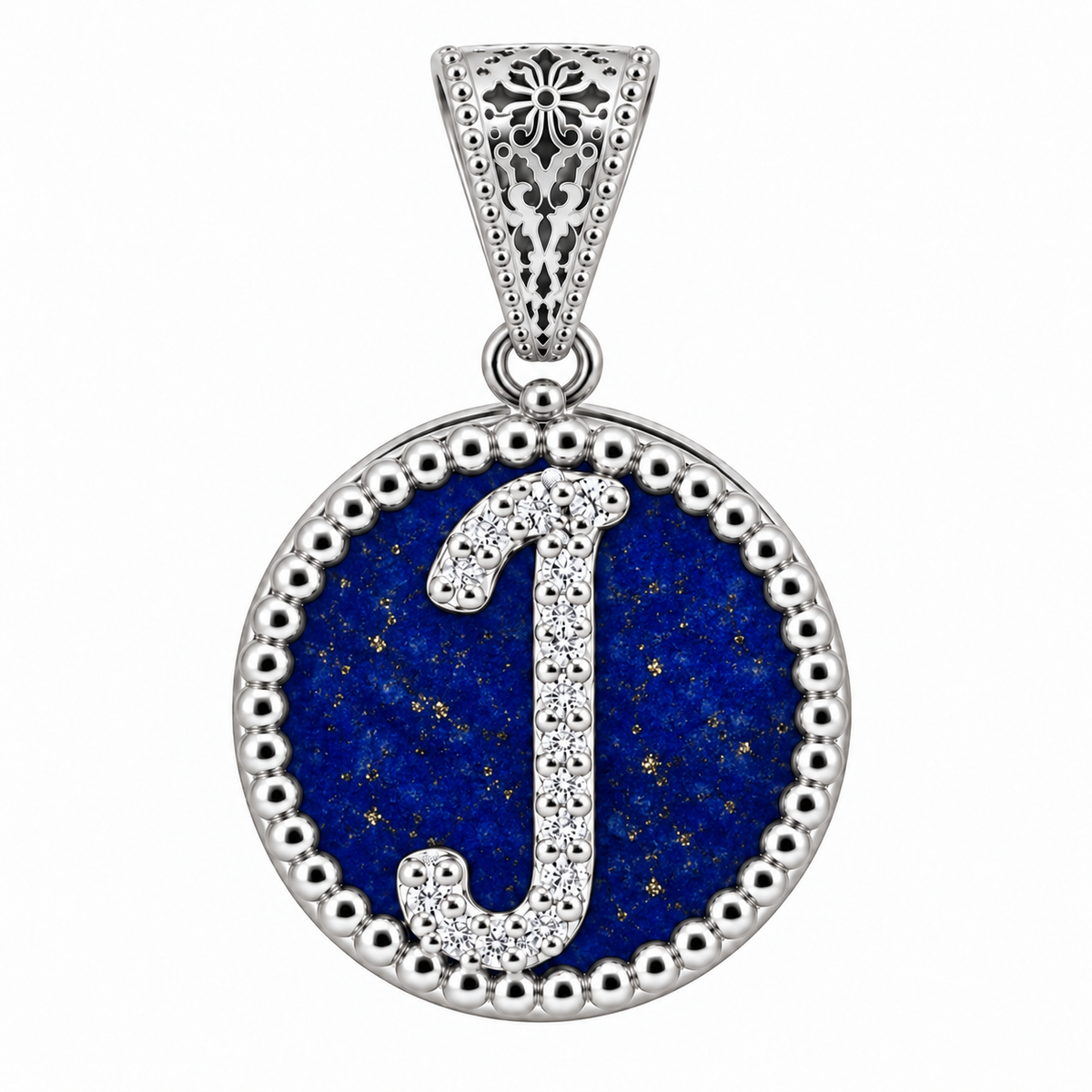 collana con pendente "lettera" grande lapislazzuli bianco rodiato