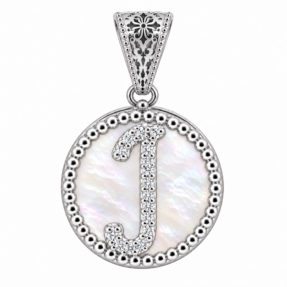 collana con pendente "lettera" grande madreperla bianco rodiato