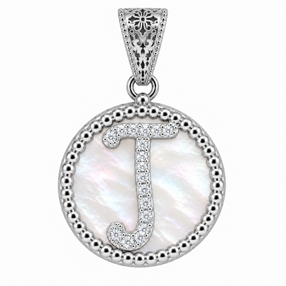 Collana con Pendente "Lettera" Piccolo Madreperla Bianco Rodiato con Forzatina