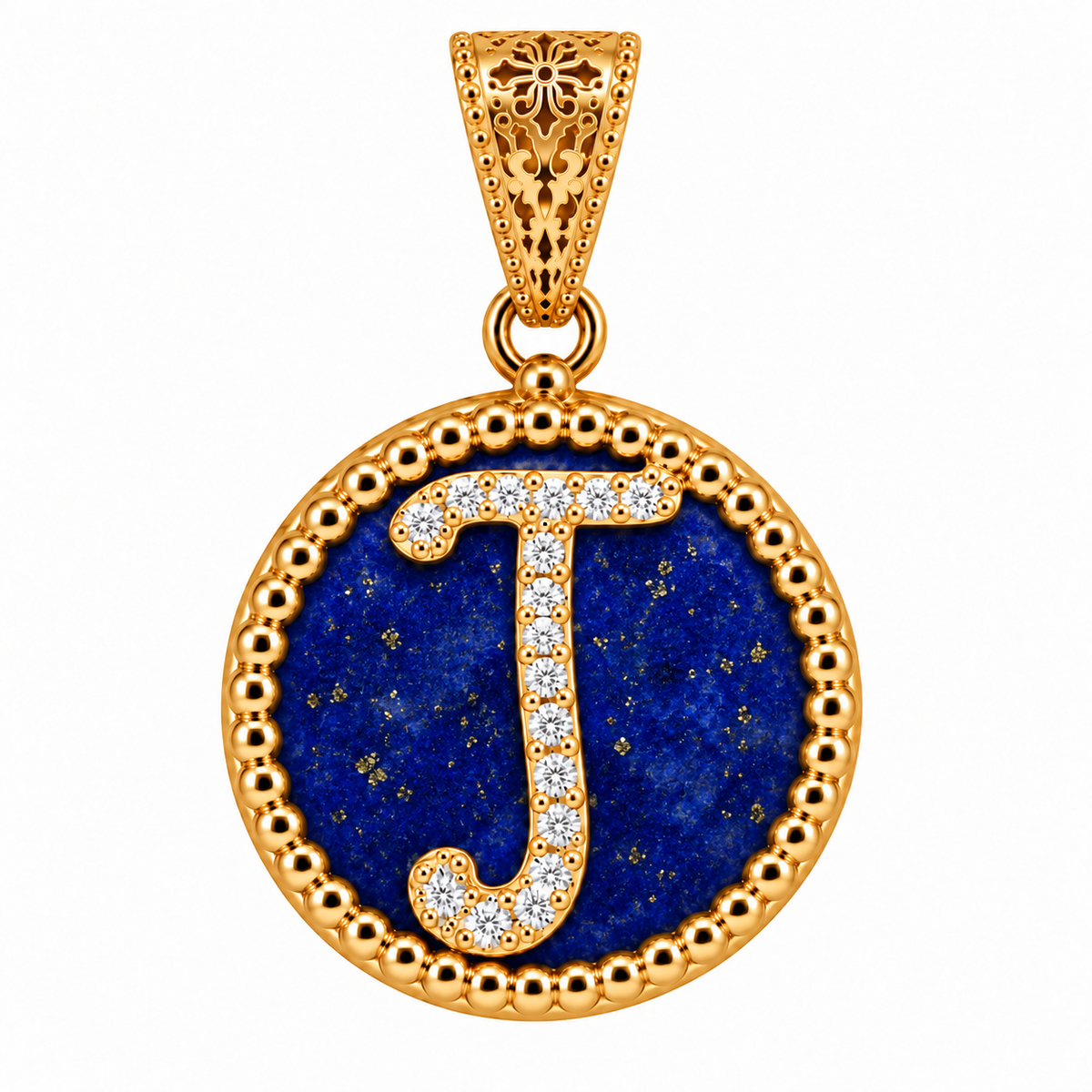 collana con pendente "lettera" piccolo lapislazzuli dorato