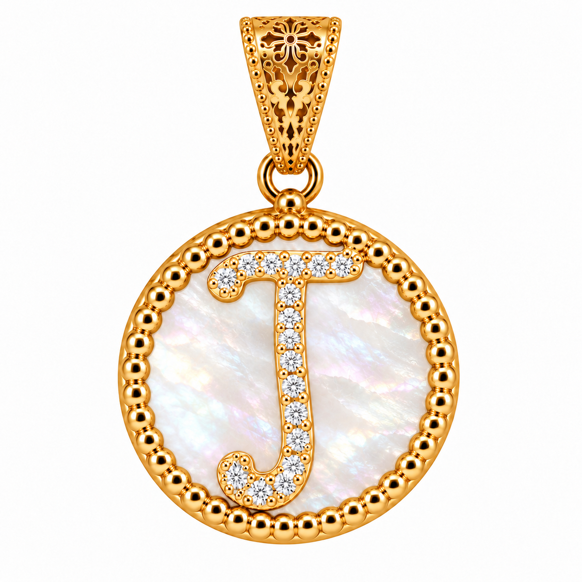 collana con pendente "lettera" grande madreperla dorato con forzatina