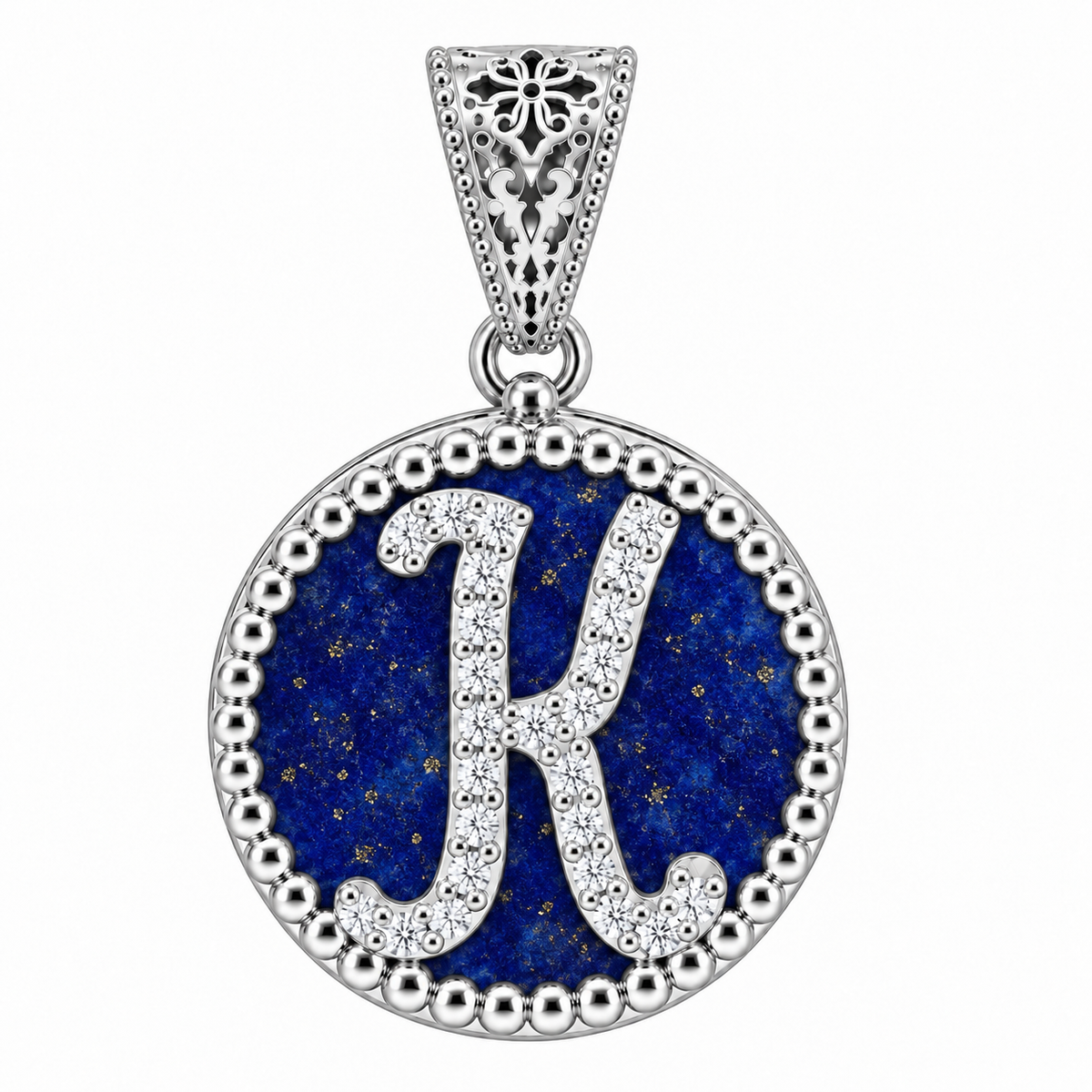 collana con pendente "lettera" grande lapislazzuli bianco rodiato