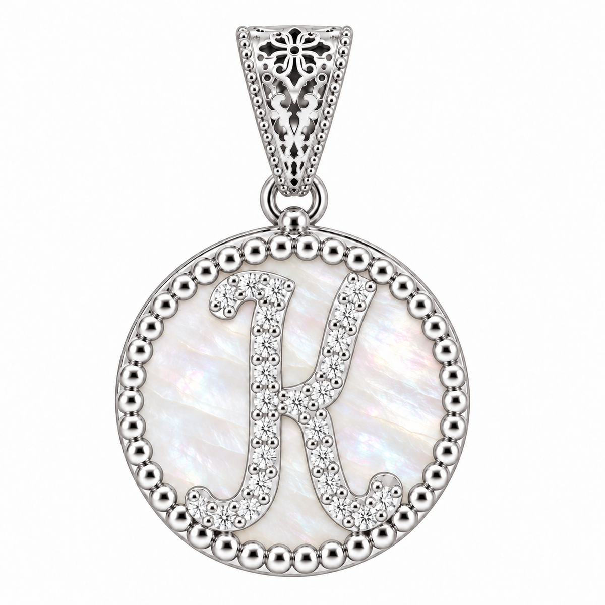 collana con pendente "lettera" grande madreperla bianco rodiato