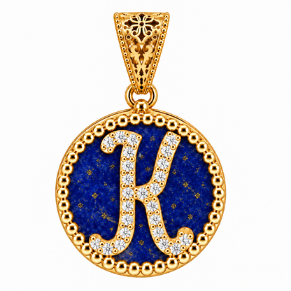 Collana con Pendente "Lettera" Grande Lapislazzuli Dorato