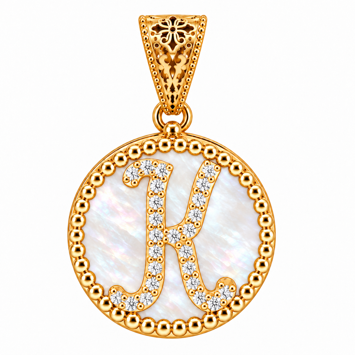 collana con pendente "lettera" grande madreperla dorato con forzatina