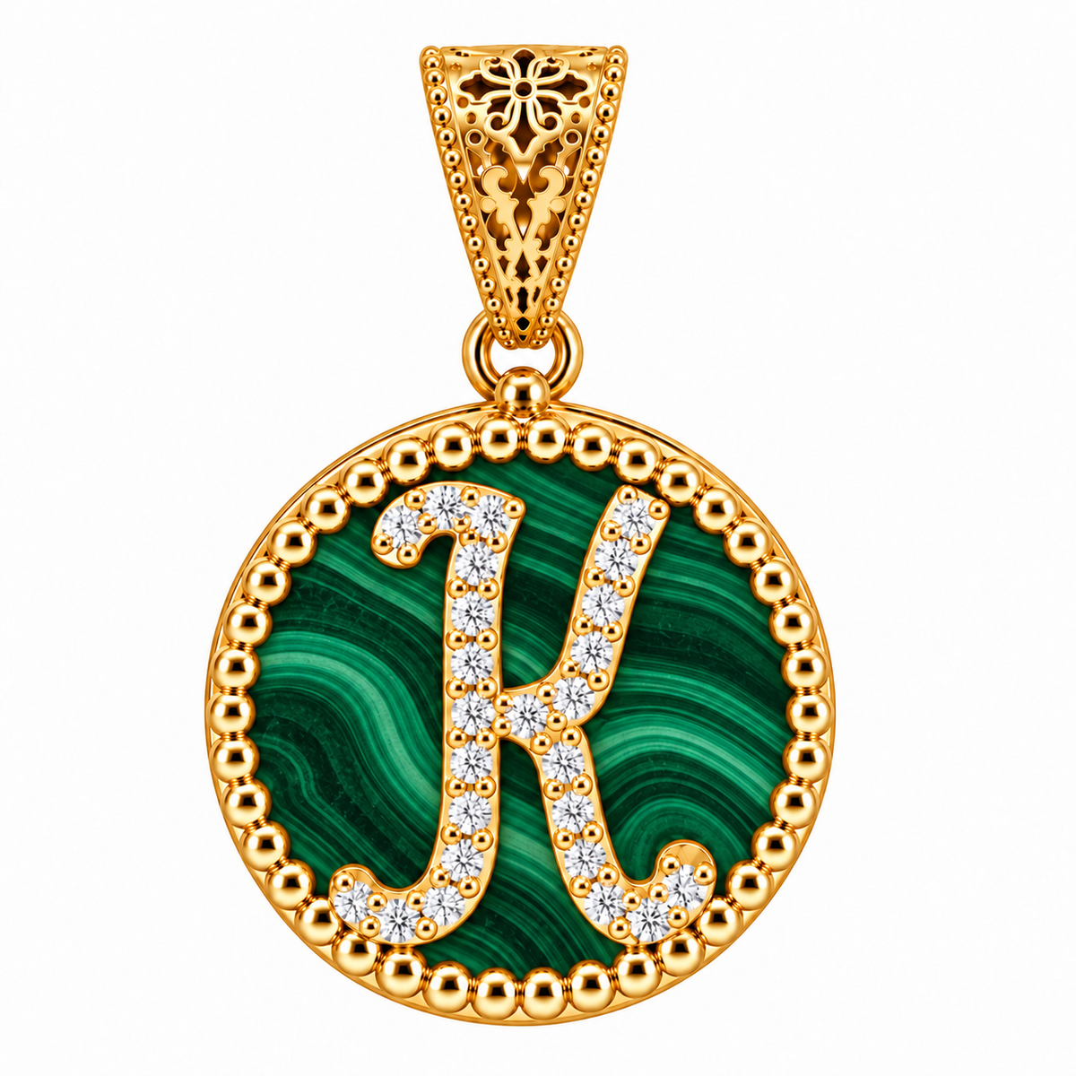 collana con pendente "lettera" grande malachite