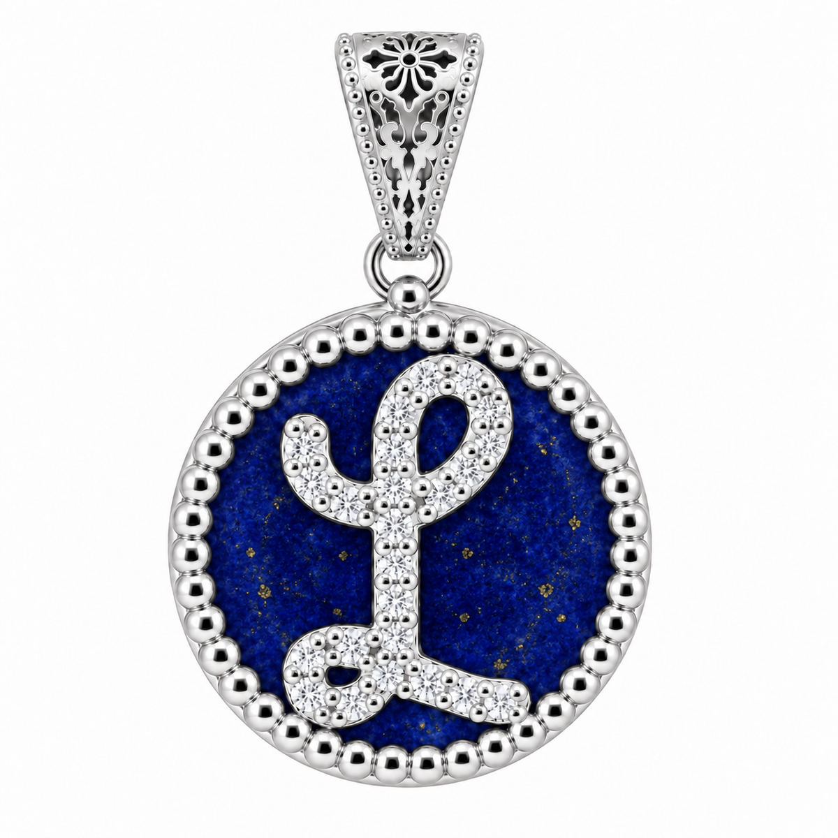 collana con pendente "lettera" grande lapislazzuli bianco rodiato