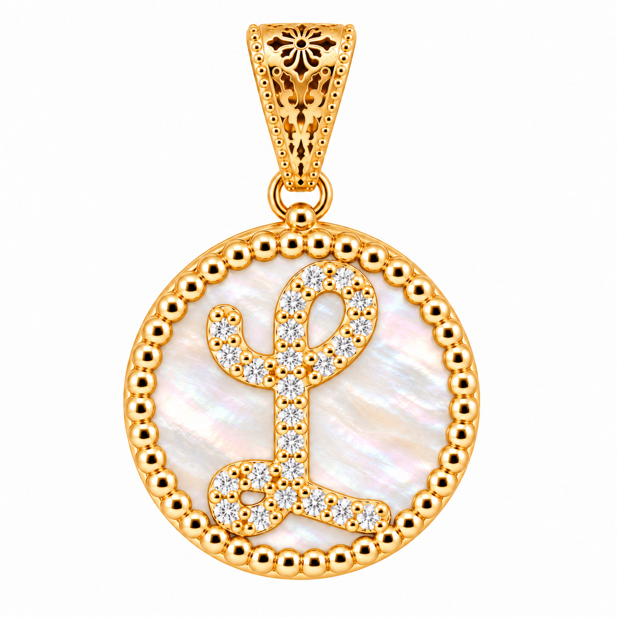 collana con pendente "lettera" piccolo madreperla dorato con forzatina