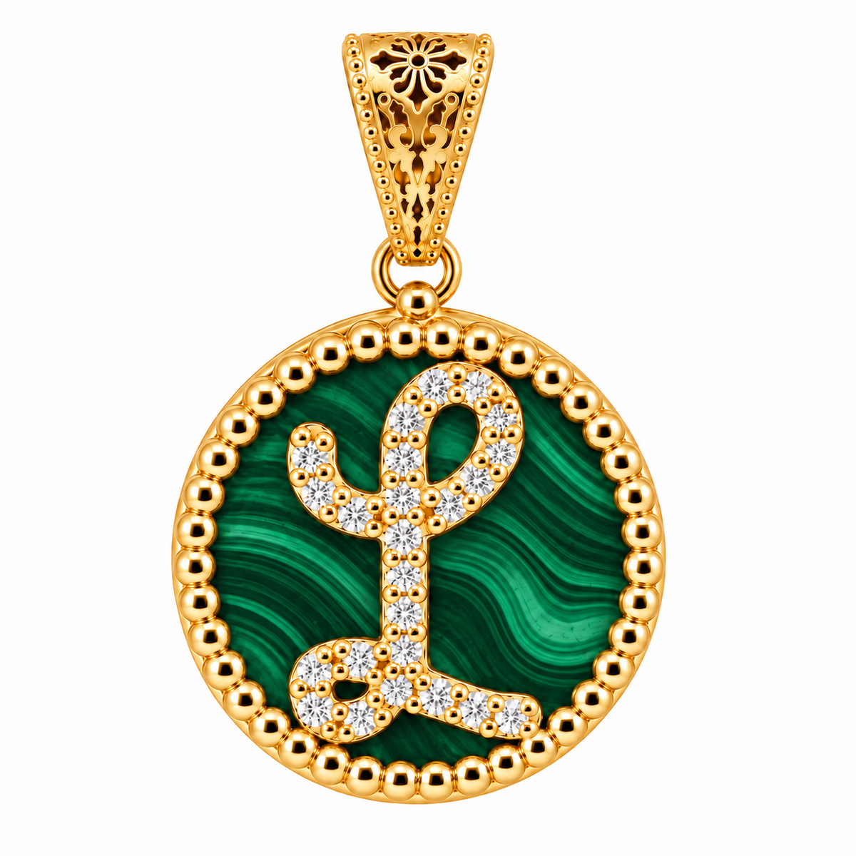 collana con pendente "lettera" grande malachite